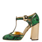 Dolce & Gabbana Green Leather T-STRAPS Heels Sandals Shoes