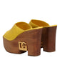 Dolce & Gabbana Yellow Leather Wood Mule Wedge Slides Shoes