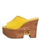 Dolce & Gabbana Yellow Leather Wood Mule Wedge Slides Shoes