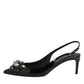 Dolce & Gabbana Black Patent Leather Crystal Slingback Shoes