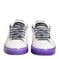 Dolce & Gabbana White Purple Leather Low Top Sneaker Shoes