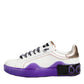 Dolce & Gabbana White Purple Leather Low Top Sneaker Shoes