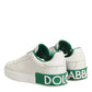 Dolce & Gabbana White Green Leather Low Top Sneakers Shoes