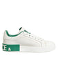 Dolce & Gabbana White Green Leather Low Top Sneakers Shoes