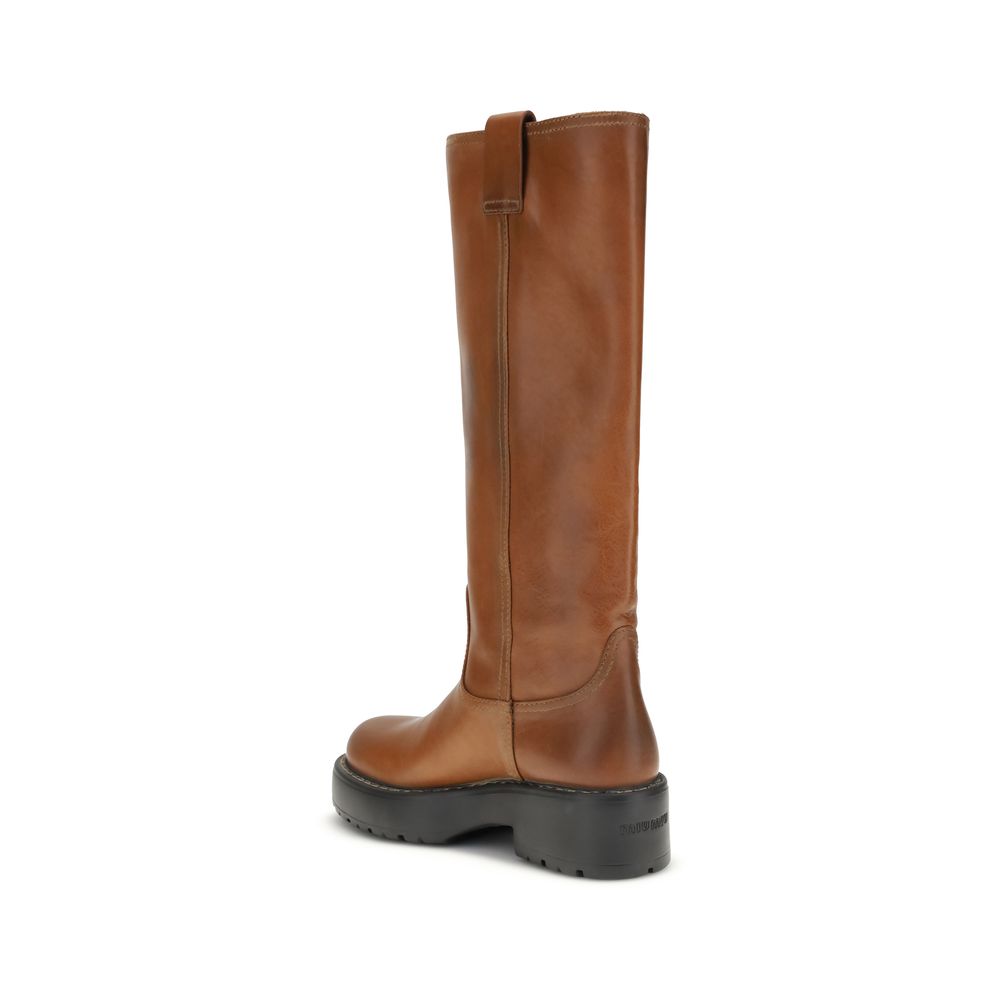 Miu Miu Brown Calf Leather Bos Taurus Boots