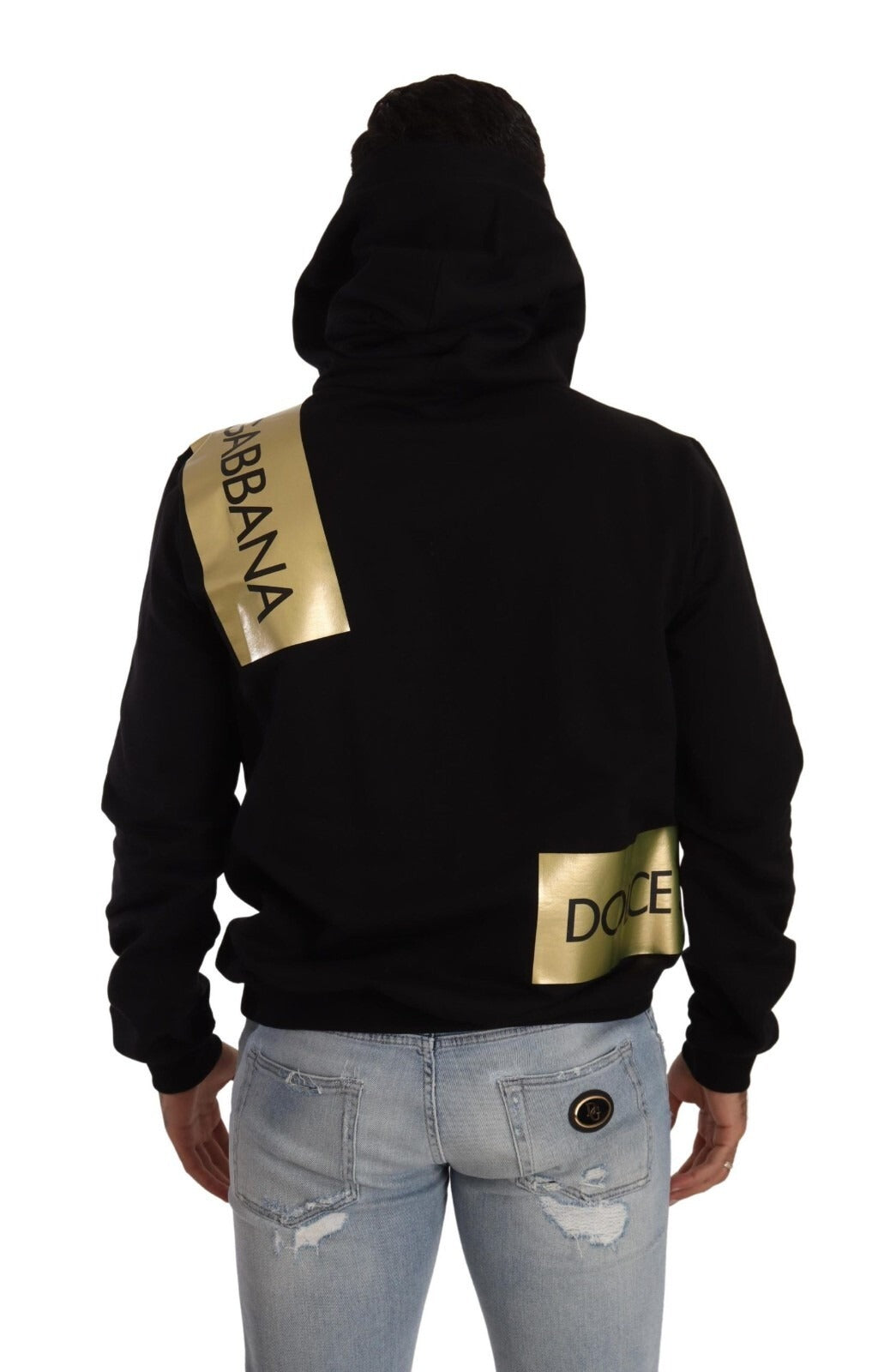 Dolce & Gabbana Black Gold Hooded Cotton Mens Pullover Sweater Mens Sweater