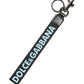 Dolce & Gabbana Black Blue Logo Polyester Brass Holder Keychain Keyring