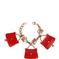 Dolce & Gabbana Gold Bronze Bag Embellished Crystals Accessory  Bracelet Womens Bracelet