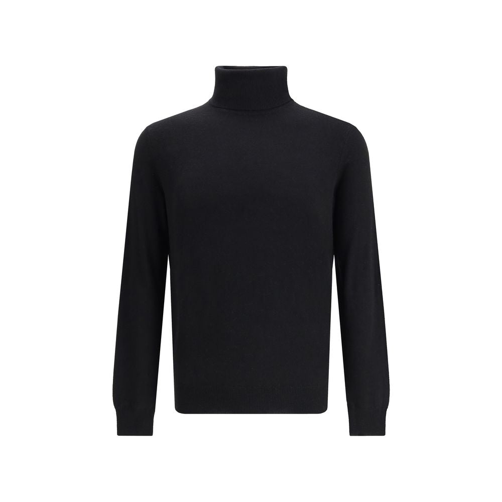 Aragona Cashmere Black Merino Wool Turtleneck Mens Sweater