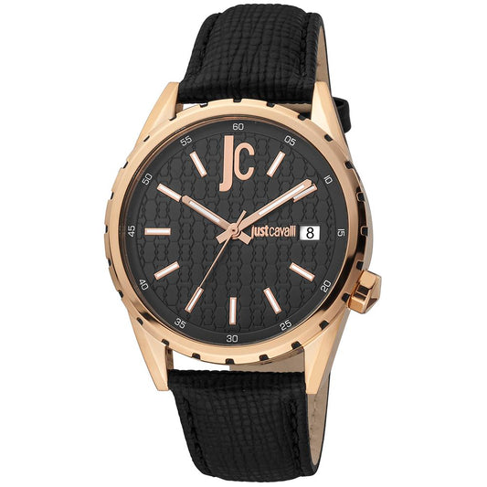 Just Cavalli Black Leather Dress Watch