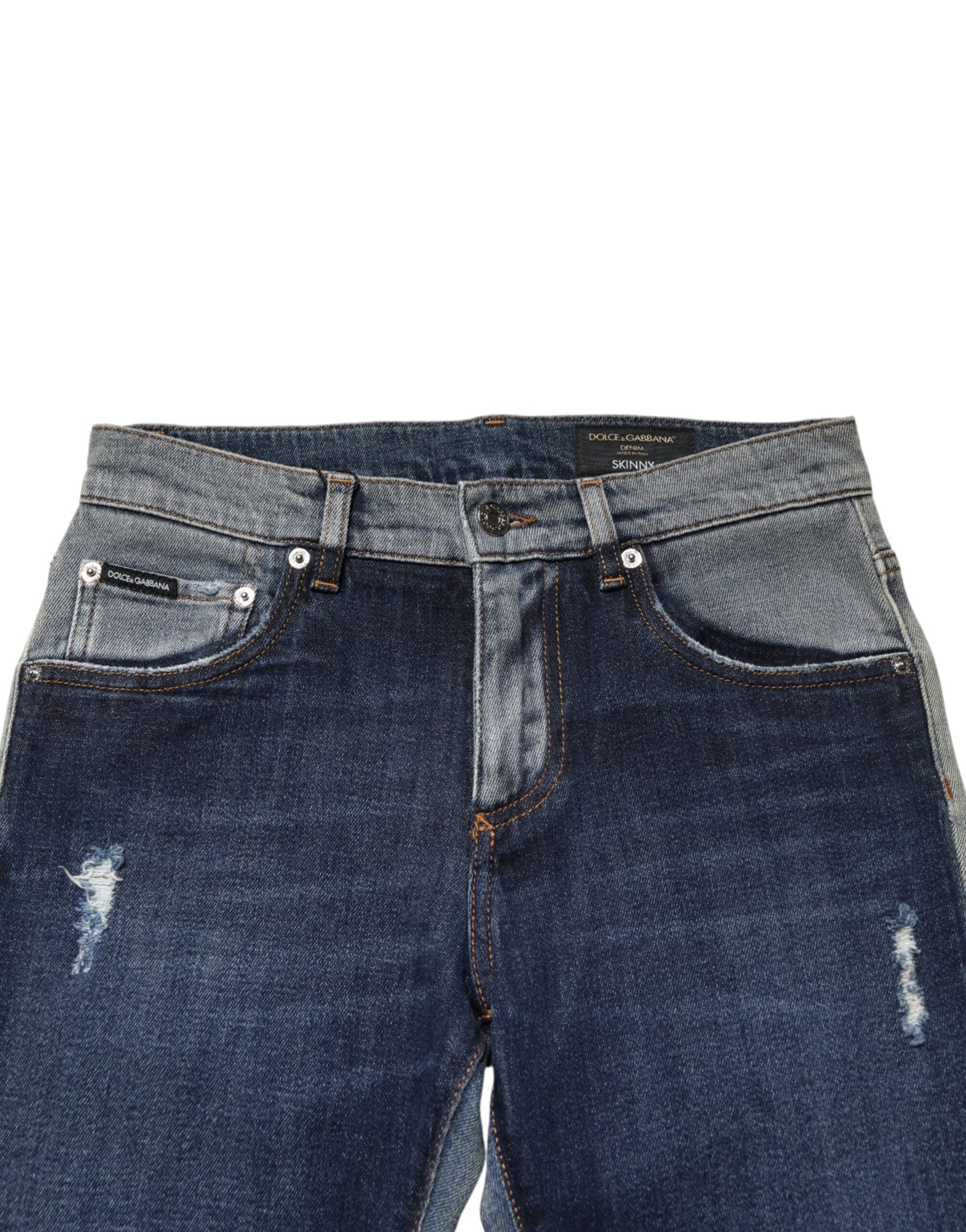 Dolce & Gabbana Blue Two Tone Cotton Men Skinny Denim Jeans