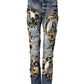 Dolce & Gabbana Blue Ripped Embellished Cotton Denim Jeans