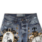 Dolce & Gabbana Blue Ripped Embellished Cotton Denim Jeans