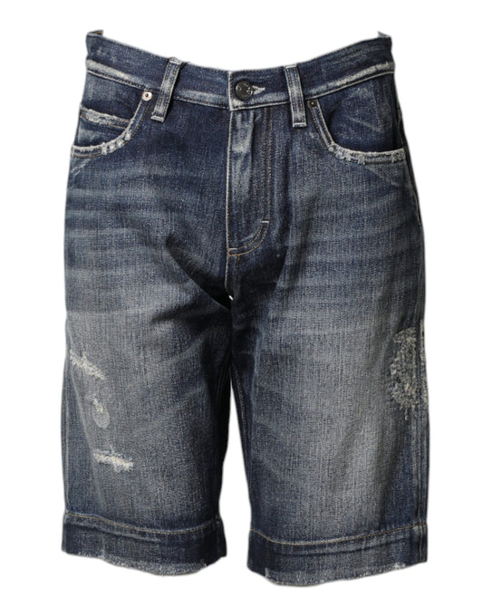 Dolce & Gabbana Blue Cotton Distressed Denim Bermuda Shorts Mens Shorts