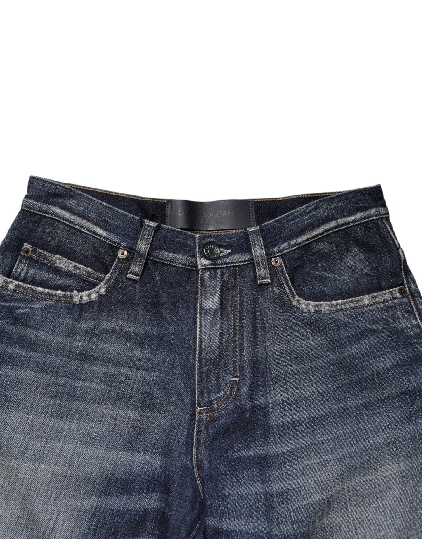 Dolce & Gabbana Blue Cotton Distressed Denim Bermuda Shorts Mens Shorts