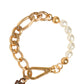Dolce & Gabbana Gold Tone Brass Faux Pearl Logo Embellish Charm Bracelet Womens Bracelet