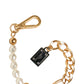 Dolce & Gabbana Gold Tone Brass Faux Pearl Logo Embellish Charm Bracelet Womens Bracelet