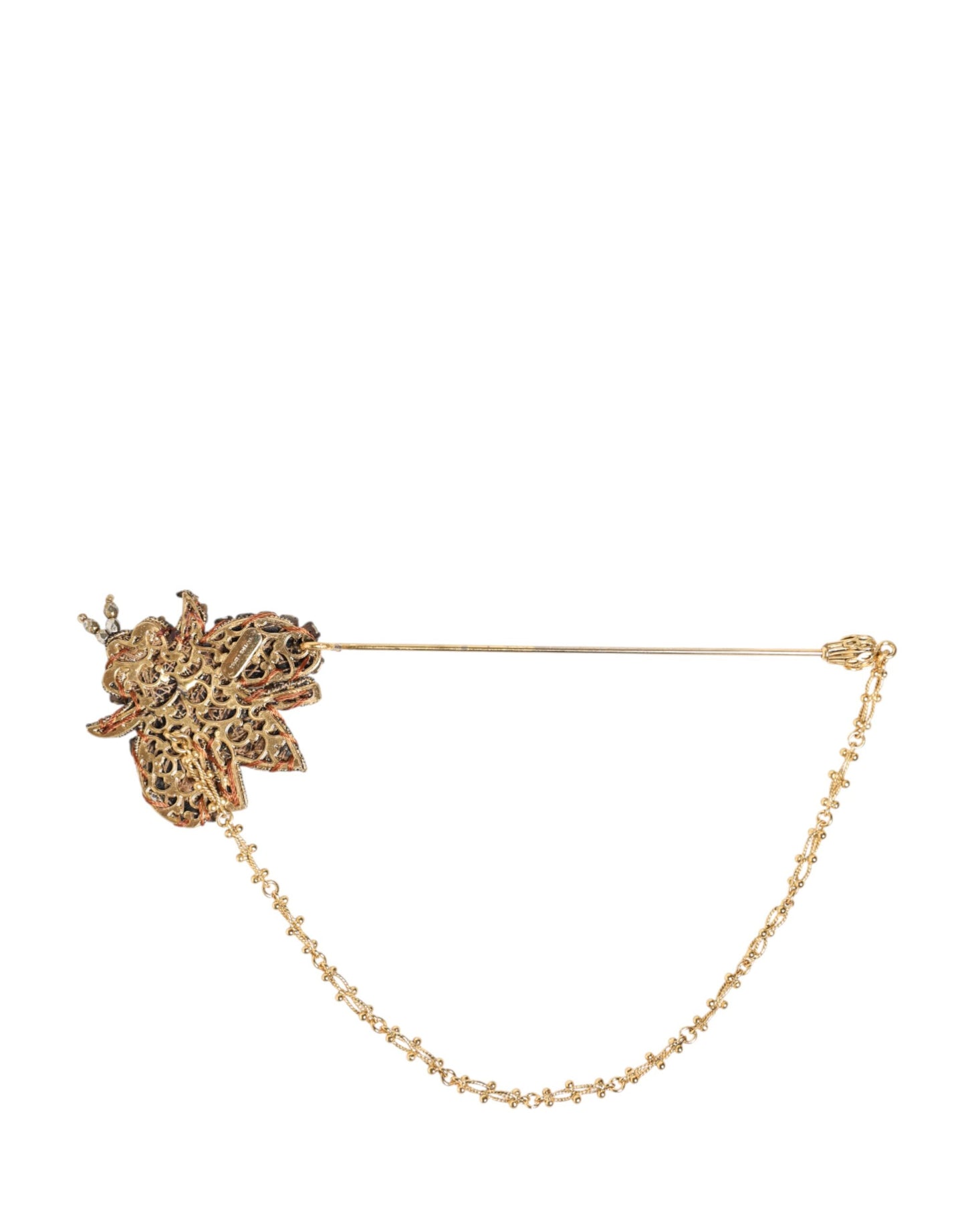 Dolce & Gabbana Gold Tone Brass Bee Embellished Chain Lapel Pin Brooch Womens Brooch