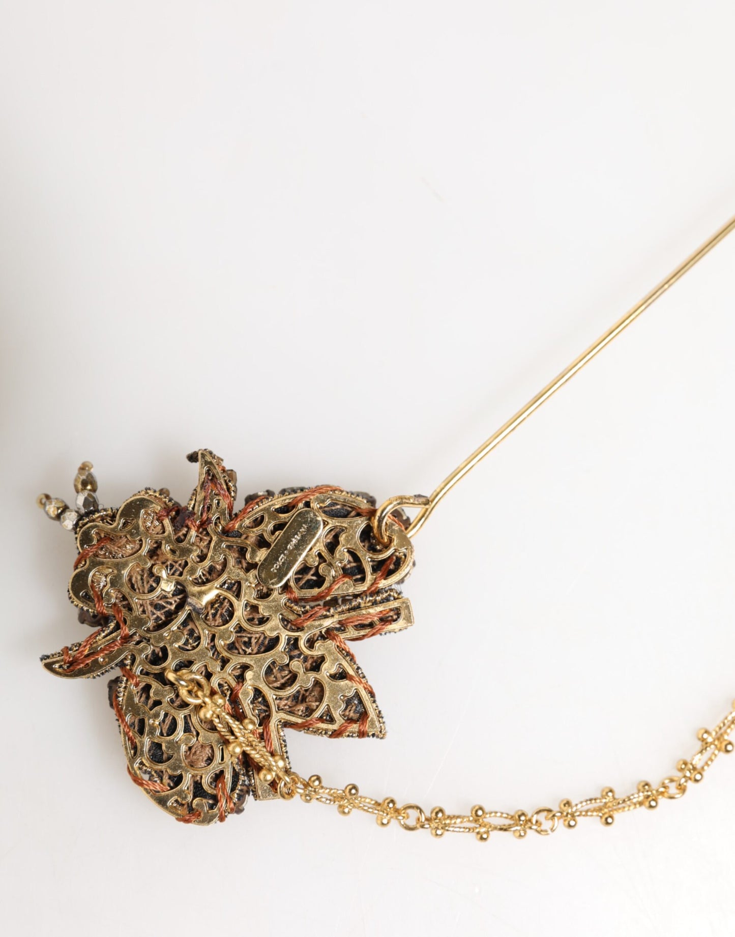 Dolce & Gabbana Gold Tone Brass Bee Embellished Chain Lapel Pin Brooch Womens Brooch