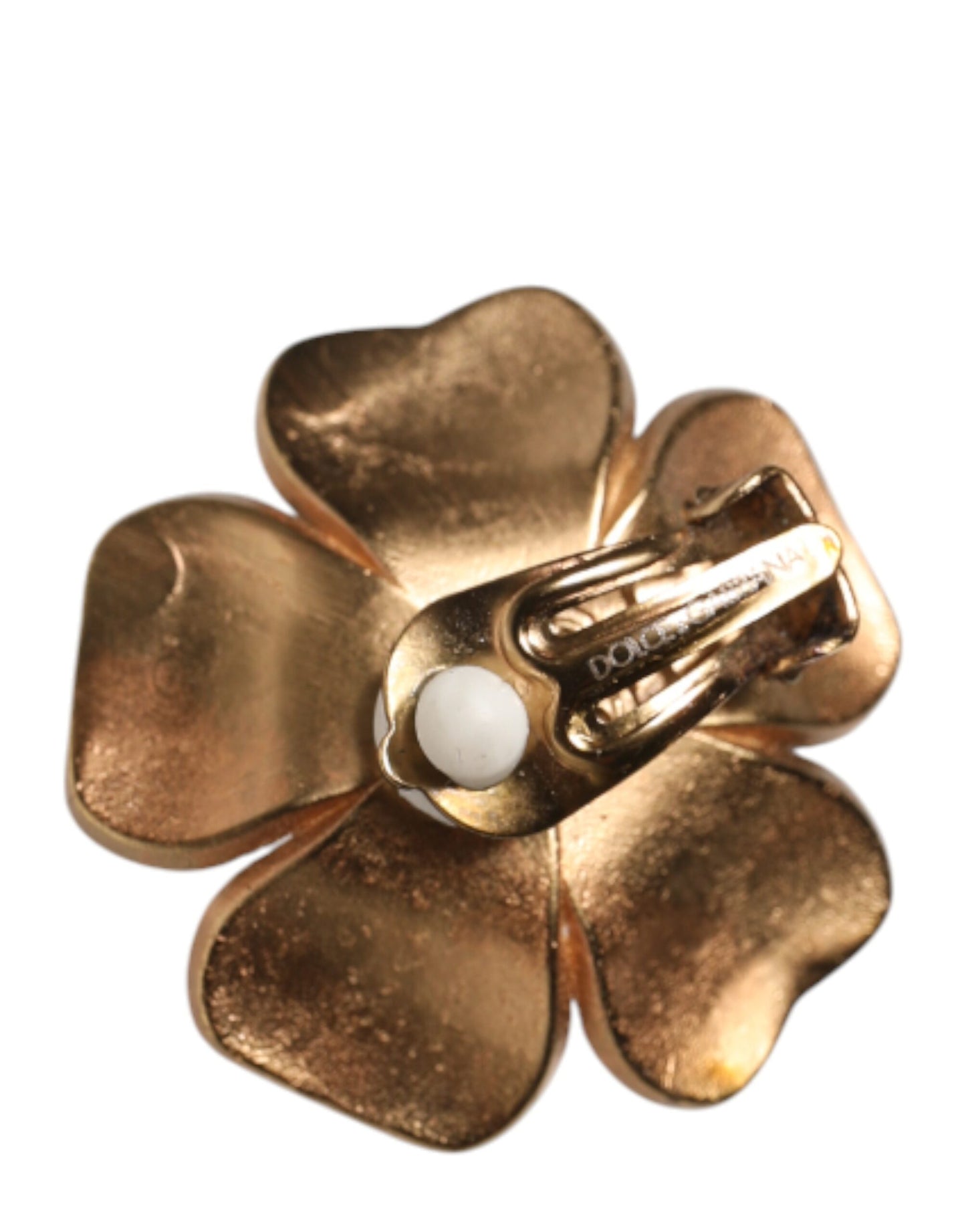 Dolce & Gabbana Gold Tone Maxi Faux Pearl Floral Clip-on Jewelry Earrings Womens Earrings