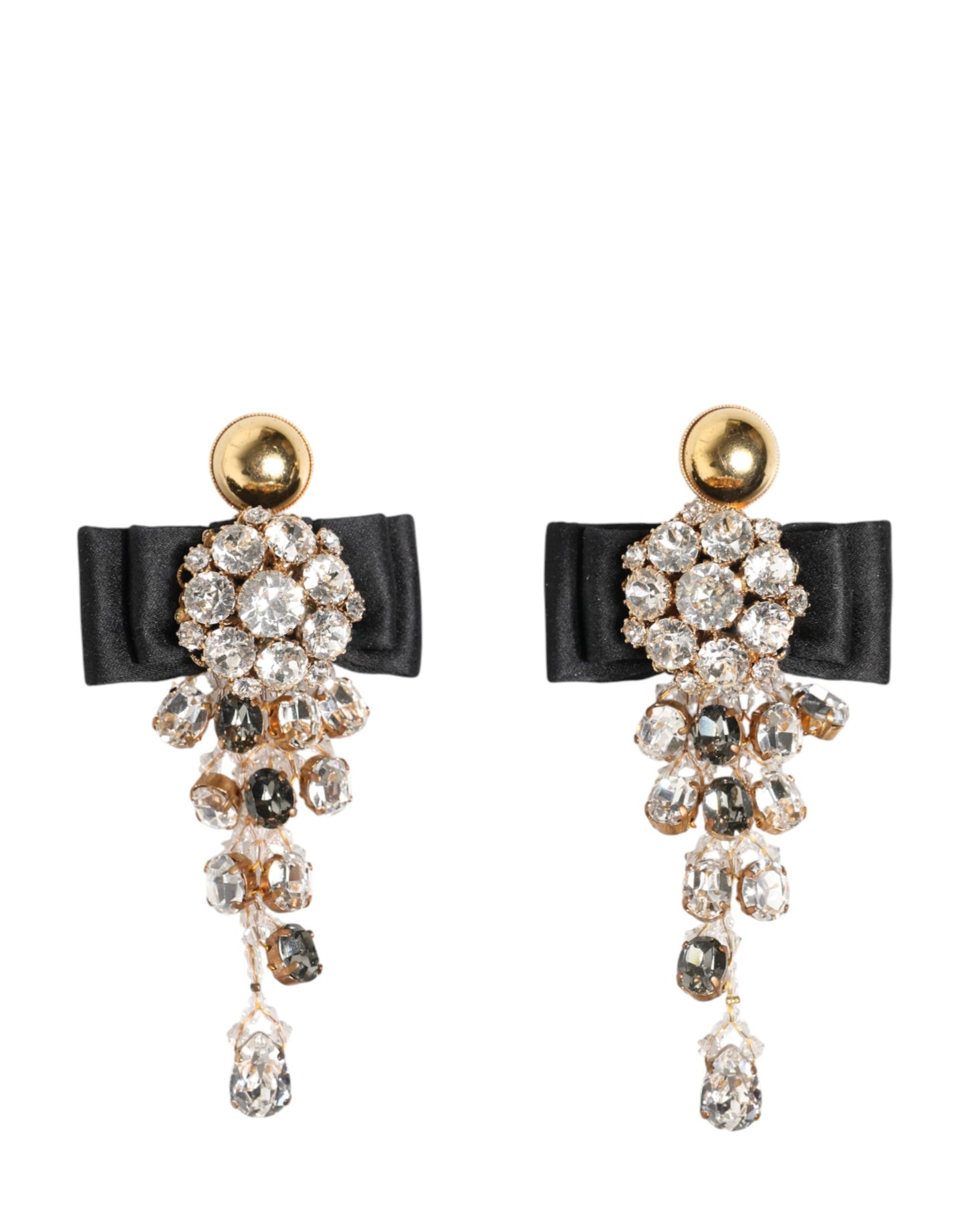 Dolce & Gabbana Crystal Chandelier Satin Bow Clip-On Jewelry Earrings Womens Earrings