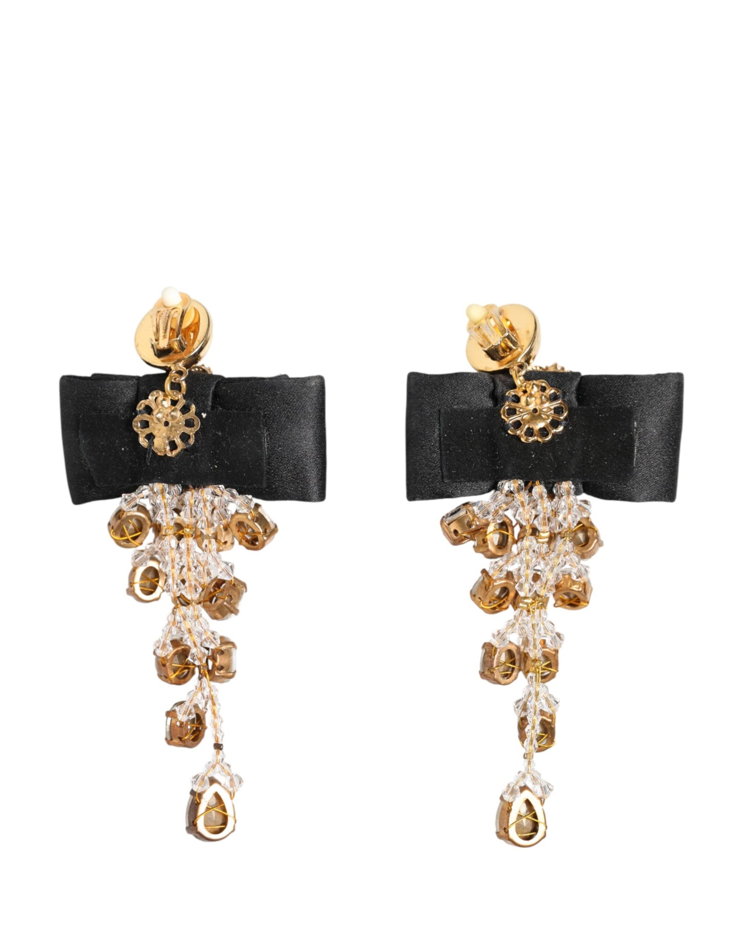 Dolce & Gabbana Crystal Chandelier Satin Bow Clip-On Jewelry Earrings Womens Earrings