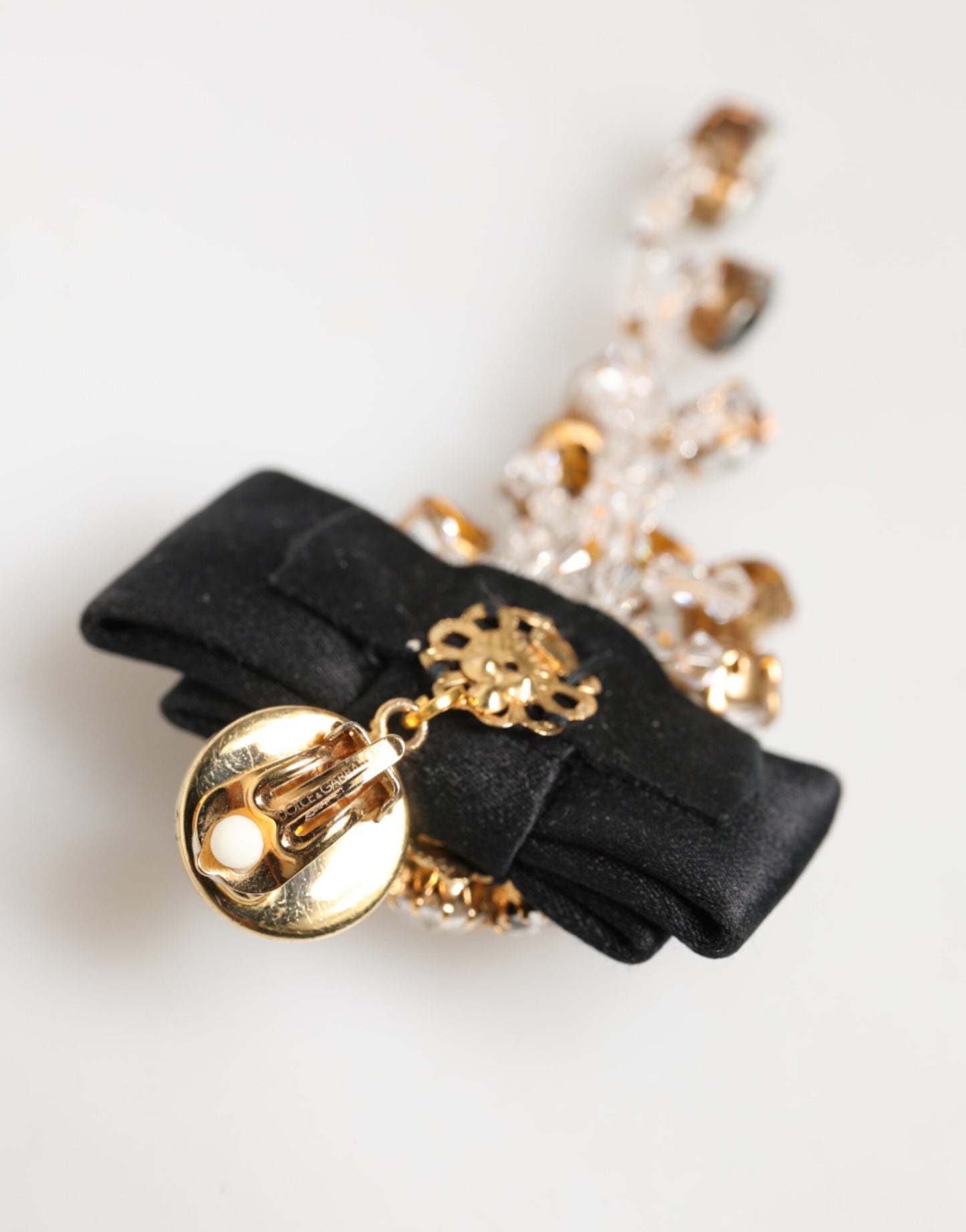 Dolce & Gabbana Crystal Chandelier Satin Bow Clip-On Jewelry Earrings Womens Earrings