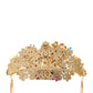 Dolce & Gabbana Gold Brass Crystal Floral Hortensia Crown Headband Tiara