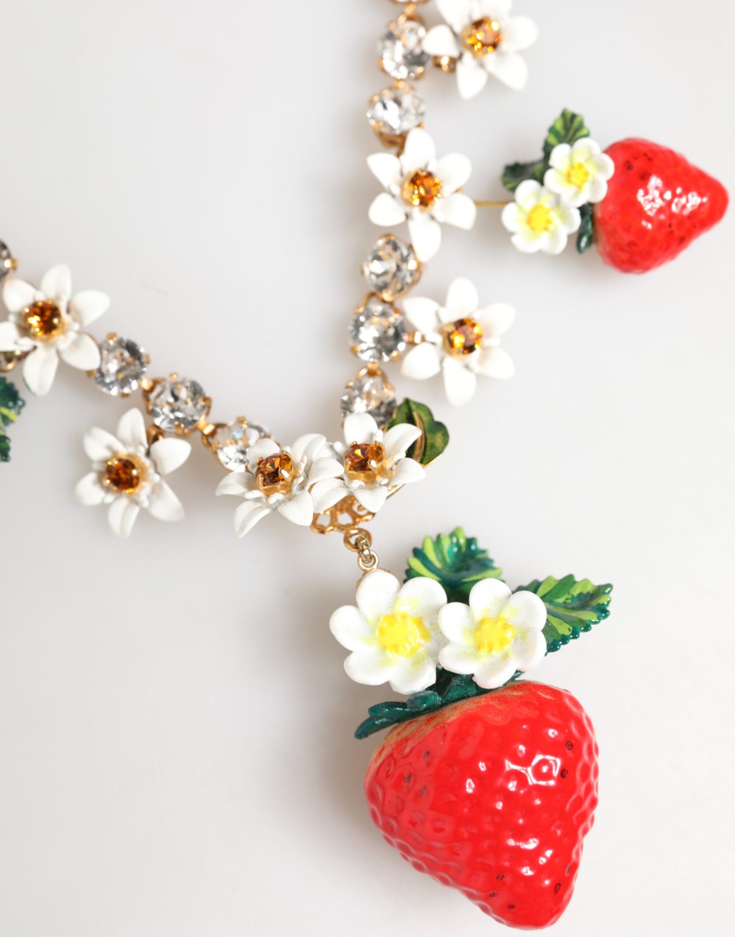 Dolce & Gabbana Gold Brass FRUIT Pendants Flowers Crystal Logo Necklace Womens Necklace