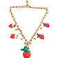Dolce & Gabbana Gold Brass FRUIT Pendants Flowers Crystal Logo Necklace Womens Necklace
