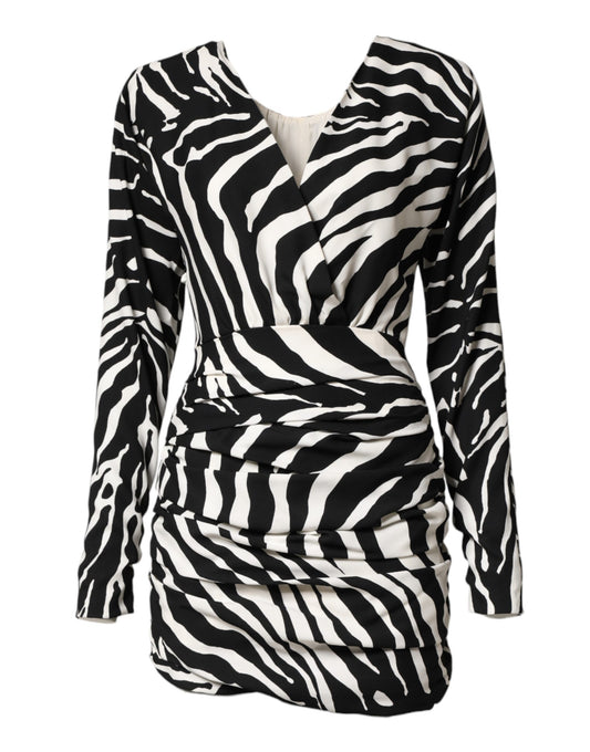 Dolce & Gabbana Black White Zebra Silk Sheath Mini Dress