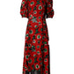 Dolce & Gabbana Red Floral Print Nylon A-line Midi Dress