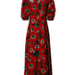 Dolce & Gabbana Red Floral Print Nylon A-line Midi Dress