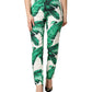 Dolce & Gabbana White Green Leaf High Waist Trousers Pants