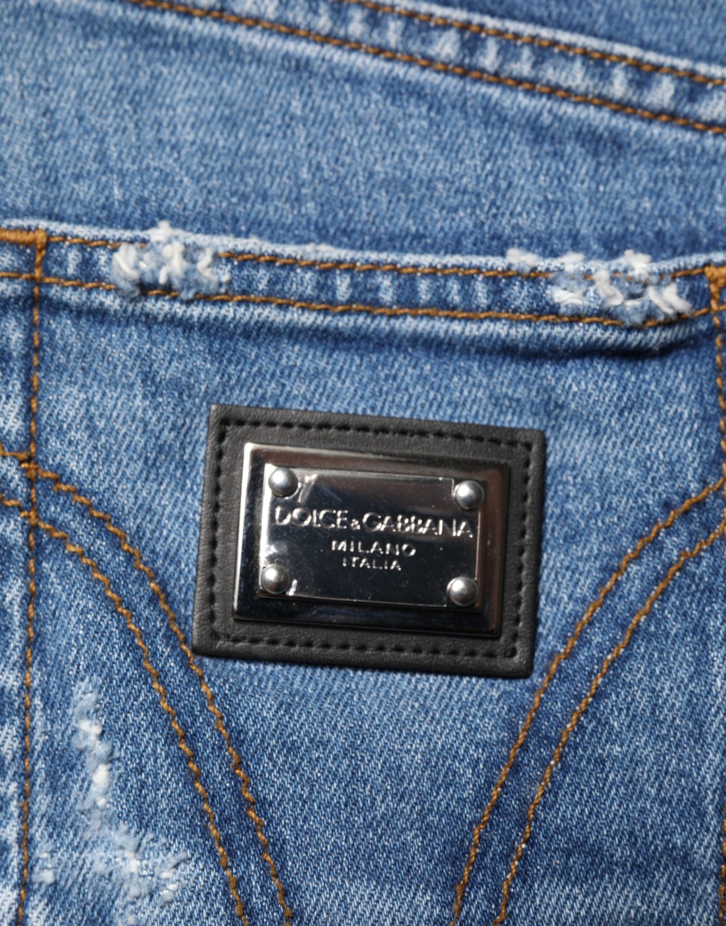 Dolce & Gabbana Blue Distressed Washed Cotton Denim Jeans