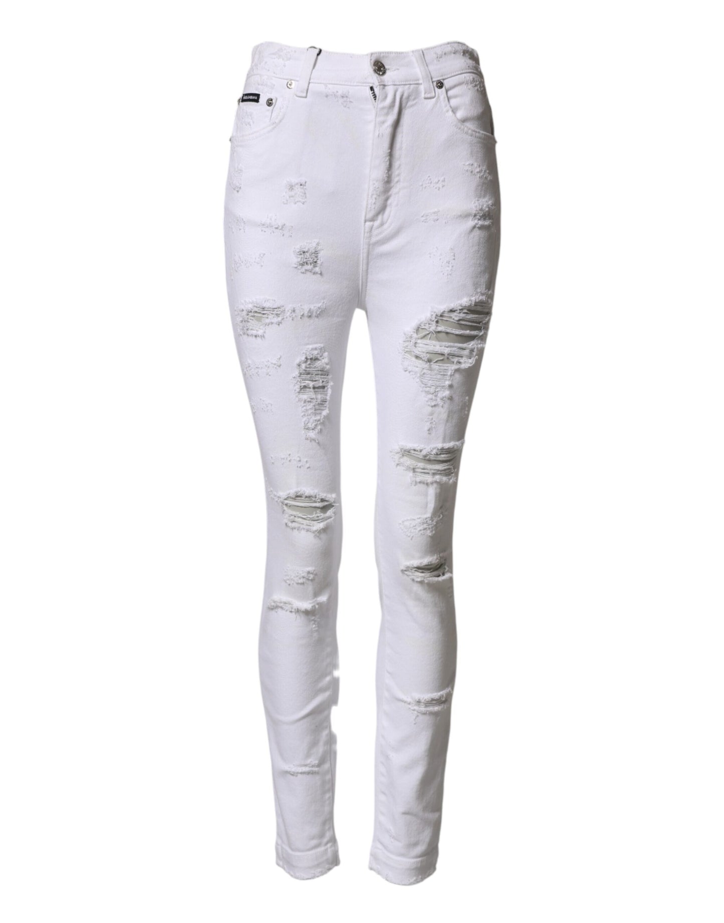 Dolce & Gabbana White Distressed High Waist Denim Jeans