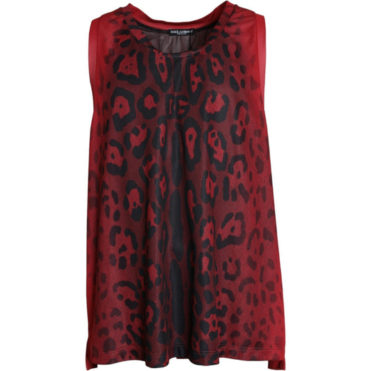 Dolce & Gabbana Red Leopard Print Sleeveless Men Tank T-shirt Mens T-Shirt
