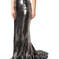 Dolce & Gabbana Metallic Gray Sequin High Waist Mermaid Skirt
