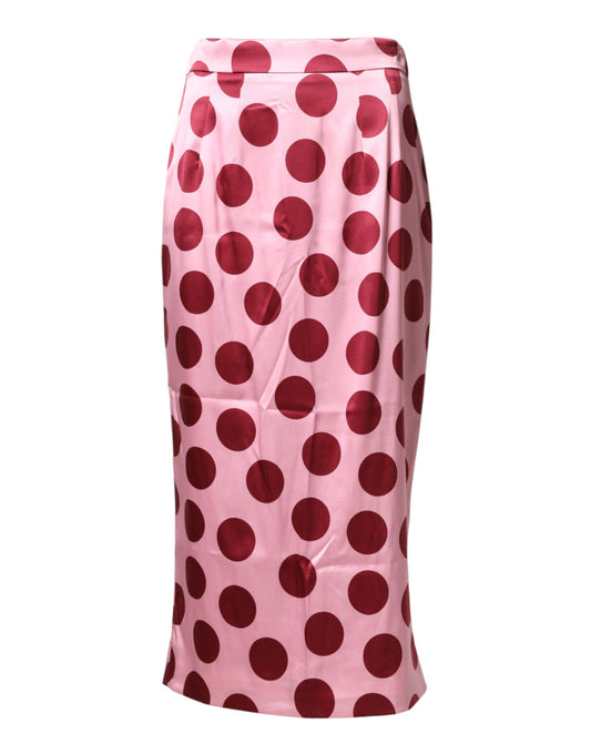 Dolce & Gabbana Pink Polka Dot Silk Pencil Cut Midi Skirt