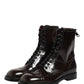 Dolce & Gabbana Black Leather Lace Up Mid Calf Boots Shoes