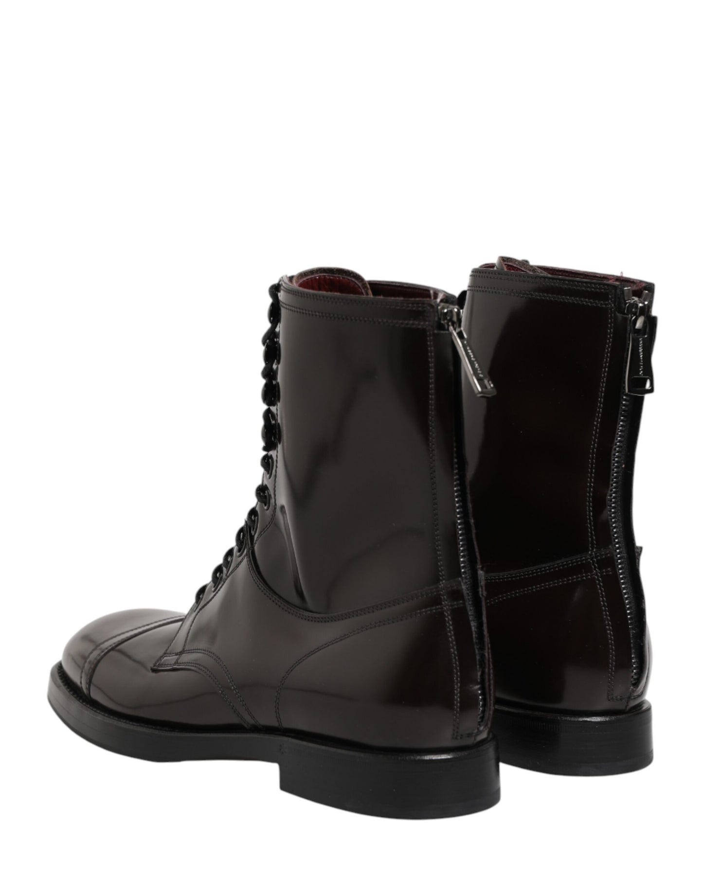 Dolce & Gabbana Black Leather Lace Up Mid Calf Boots Shoes