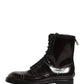 Dolce & Gabbana Black Leather Lace Up Mid Calf Boots Shoes
