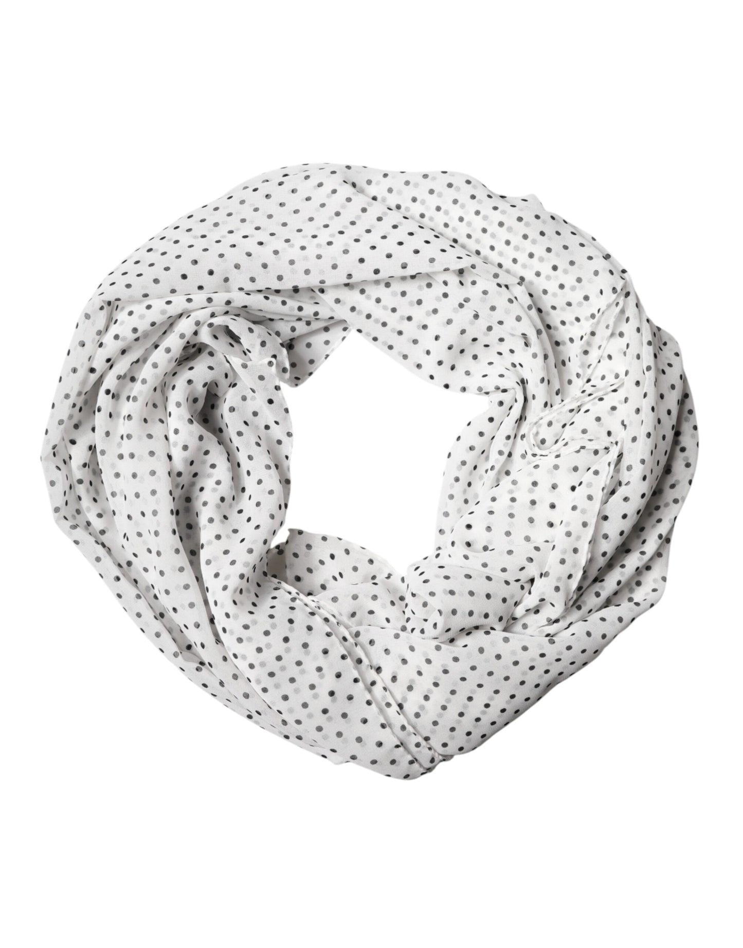 Dolce & Gabbana White Polka Dot Polyester Shawl Scarf