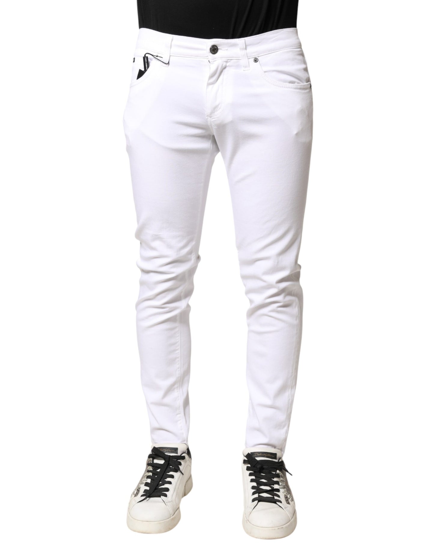 Dolce & Gabbana White Cotton Stretch Skinny Denim Men Jeans
