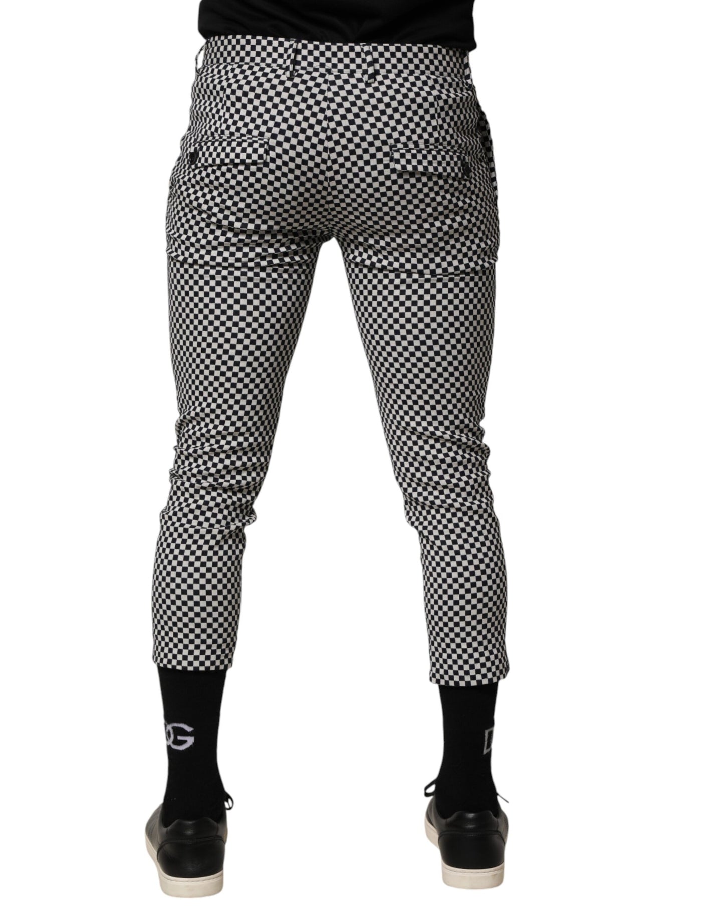 Daniele Alessandrini Black White Checkered Men Cropped Pants