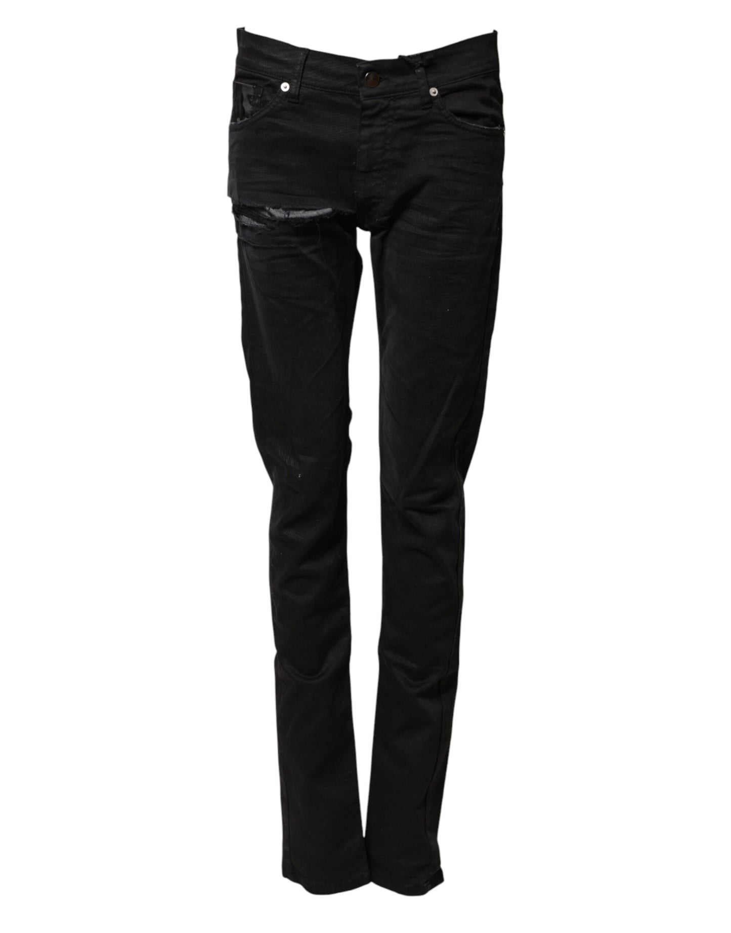 Karl Lagerfeld Black Tattered Men Skinny Denim Trouser Jeans