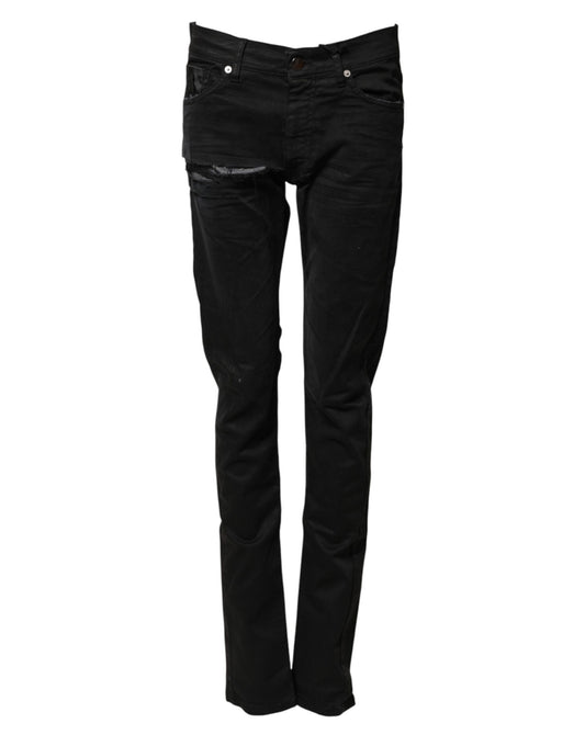 Karl Lagerfeld Black Tattered Men Skinny Denim Trouser Jeans