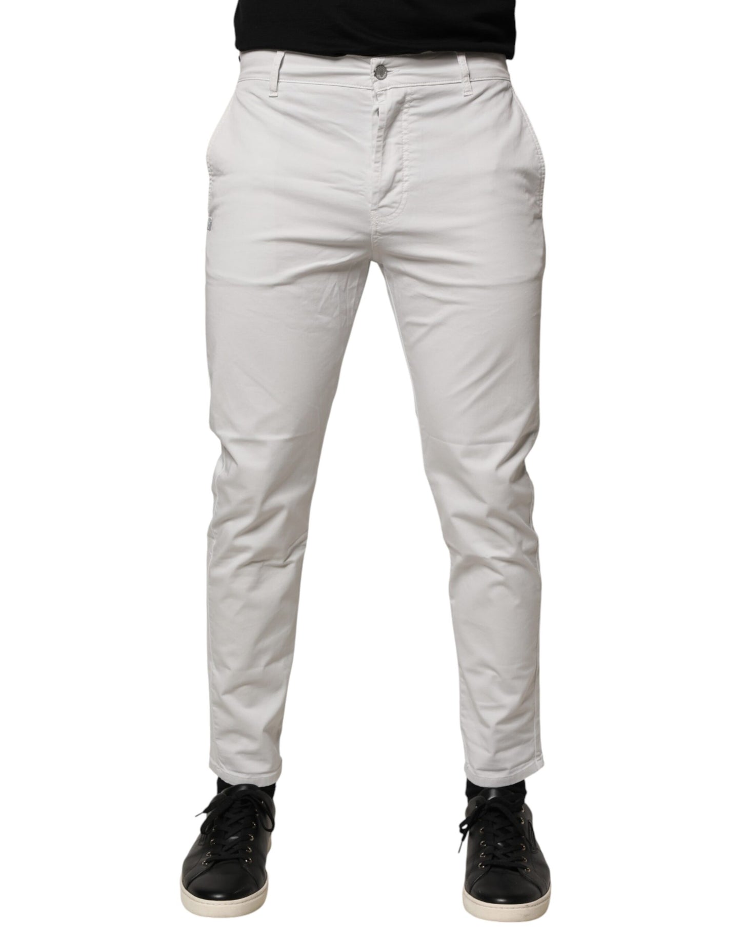 Daniele Alessandrini White Cotton Mid Waist Skinny Men Denim Jeans