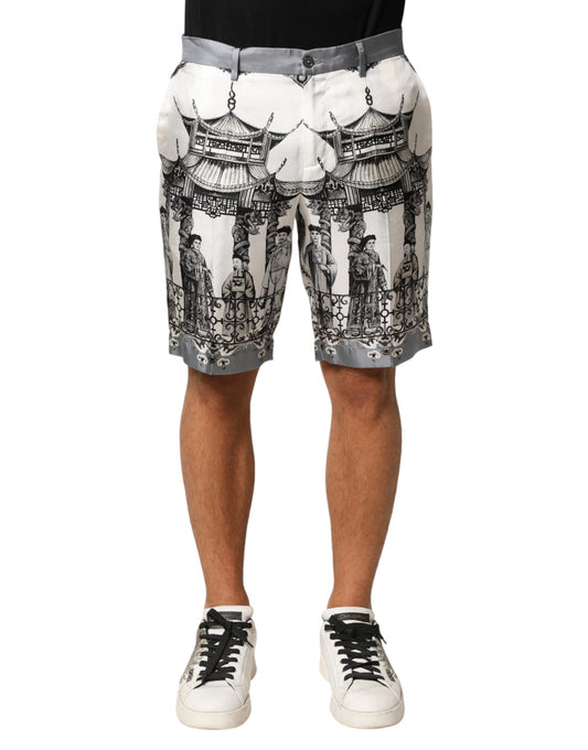 Dolce & Gabbana White Japanese Asian Print Silk Bermuda Shorts Mens Shorts