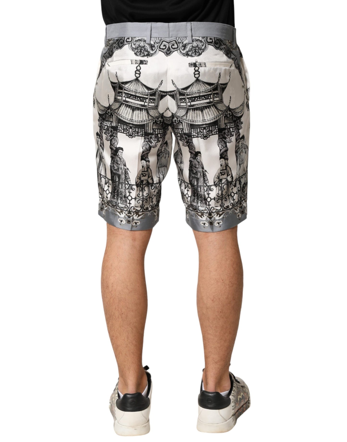 Dolce & Gabbana White Japanese Asian Print Silk Bermuda Shorts Mens Shorts